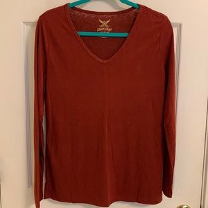 Brick-Red Faded Glory V-neck Long-sleeve T-shirt